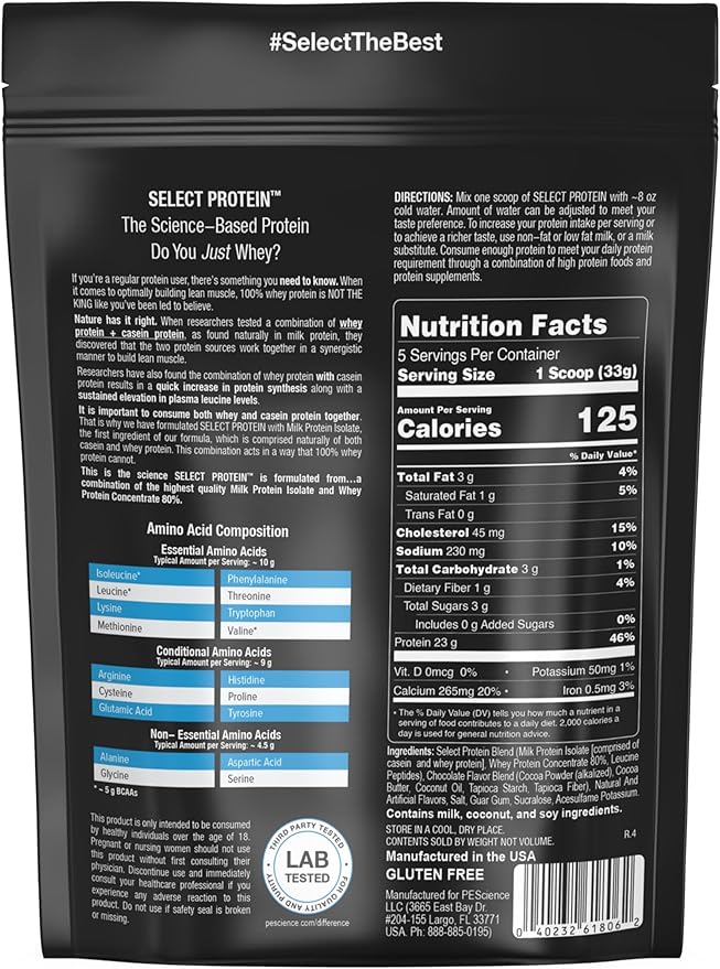 PEScience Select Protein Powder, Whey and Casein Blend, Clean Protein Powder for Women and Men, Low