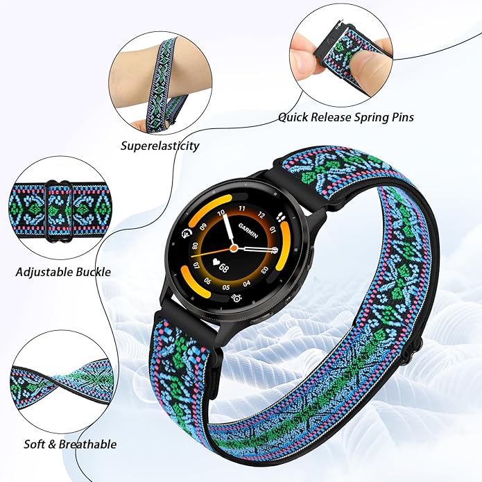 2 Pack Elastic Ankle/Arm Watch Bands Compatible with Garmin Venu 3/Venu 2/Vivoactive 4, Garmin