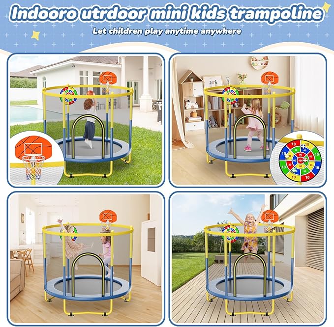 6FT Indoor Trampoline for Kids Ages 1-8, 72" Mini Toddler Indoor & Outdoor Trampoline with Safety