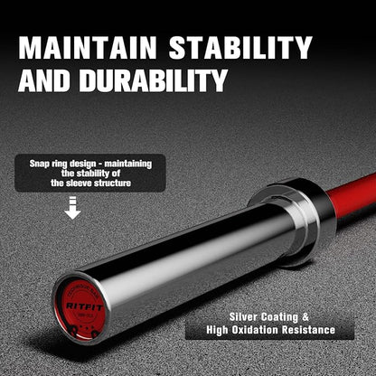 RITFIT Olympic Barbell 4ft/4.8ft/6ft - 2 Inch Weight Bar for Strength Training, Weightlifting
