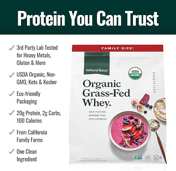 Natural Force Grass Fed Organic Whey Protein Powder ??Non GMO Verified, Humane Certified & Lab