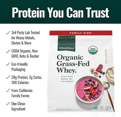 Natural Force Grass Fed Organic Whey Protein Powder ??Non GMO Verified, Humane Certified & Lab