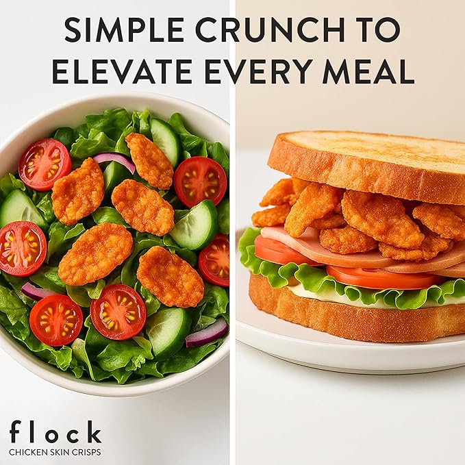 Flock Keto Chicken Skin Chips | Salt and Vinegar Flavor | Low Carb, High Protein, Sugar Free
