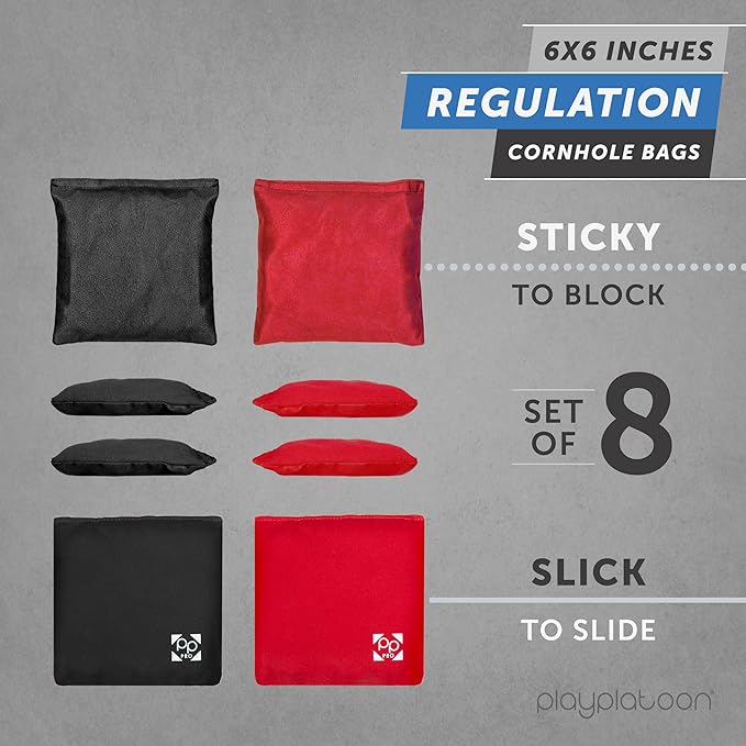 Professional Cornhole Bags - Set of 8 Regulation All Weather Double Sided - Sticky Side/Slick Side