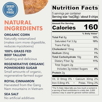 MASA Tortilla Chips - Churro Chips - No Seed Oil Snacks - Corn TortillaChips - Made with Grass Fed