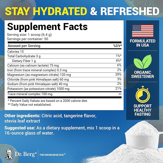 Dr. Berg Zero Sugar Hydration Keto Electrolyte Powder - Enhanced w/ 1000 mg of Potassium & Real