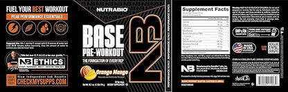NutraBio Base Pre-Workout Powder 200mg Caffeine, Sustained Energy, Focus, Endurance, Pump, Sugar