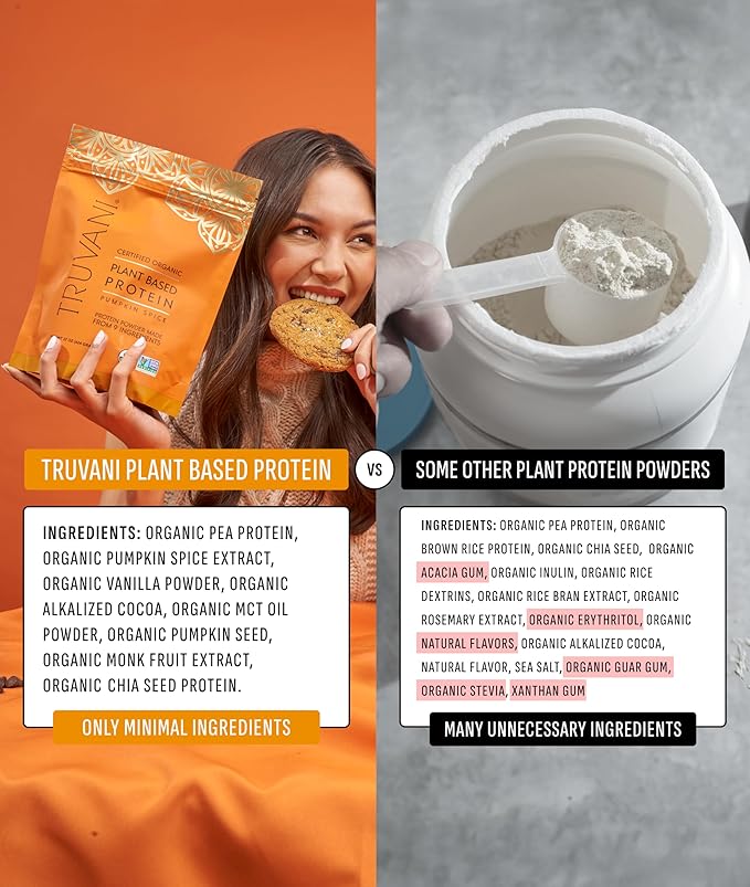 Truvani Vegan Pea Protein Powder | Pumpkin Spice | 20g Organic Plant Based Protein | 1 Serving |