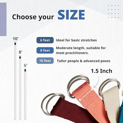Everyday Yoga Super Strong Strap with Metal D-ring Buckle - Improve Flexibility, Stretching, and
