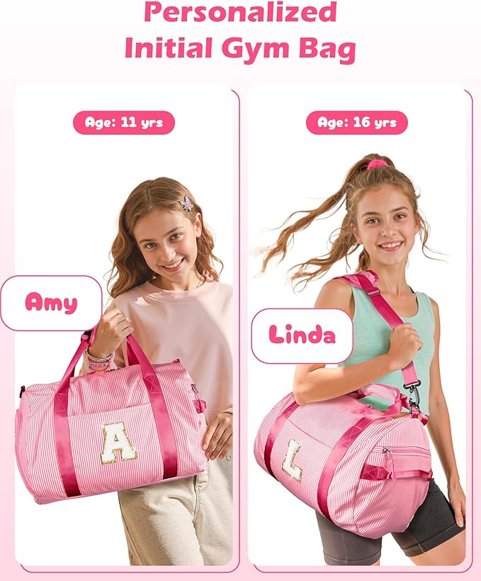 Cheer Up Gifts for Daughter, Girl Gym Bag, Kids Initial Overnight Duffel Bags with Shoe