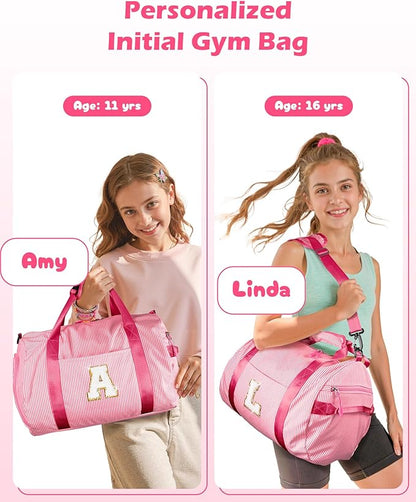 Cheer Up Gifts for Daughter, Girl Gym Bag, Kids Initial Overnight Duffel Bags with Shoe