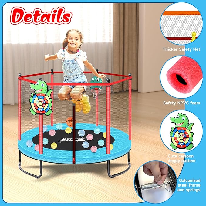 Pink Indoor Trampoline for Kids 2-5, 5ft Mini Indoor & Outdoor Small Toddler Trampoline with Net