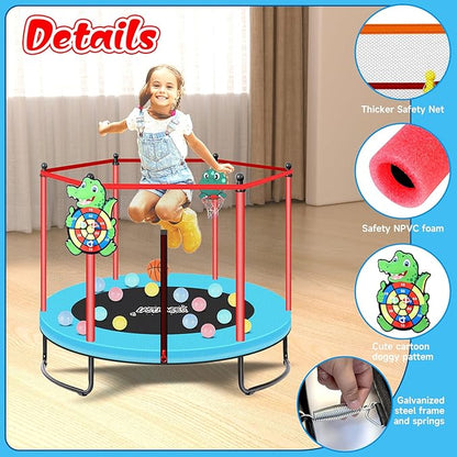 Pink Indoor Trampoline for Kids 2-5, 5ft Mini Indoor & Outdoor Small Toddler Trampoline with Net