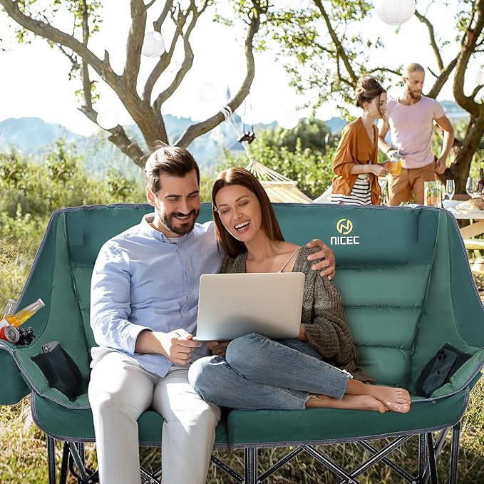 Nice C Double Padded Camping Chair, Oversized Loveseat Camping Chair, Outdoor Camping Couch for
