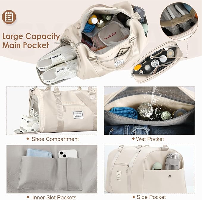 FIORETTO Womens Gym Tote Duffle Bag with Toiletry Bag, Sports Duffel Overnight Hospital Workout