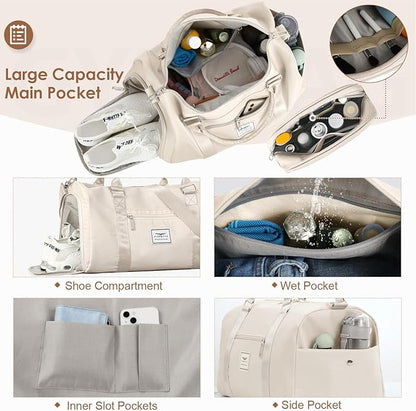 FIORETTO Womens Gym Tote Duffle Bag with Toiletry Bag, Sports Duffel Overnight Hospital Workout