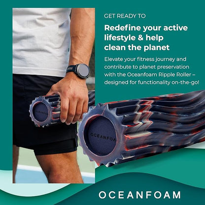 Oceanfoam Ripple Travel Foam Roller (11" x 3.35") Firm Mini Foam Roller for Physical Therapy, Deep