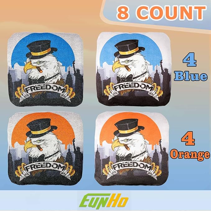 EunHo Cornhole Bags Regulation Dual Sided Set of 8, Professional Cornhole Bean Bags Slick & Sticky