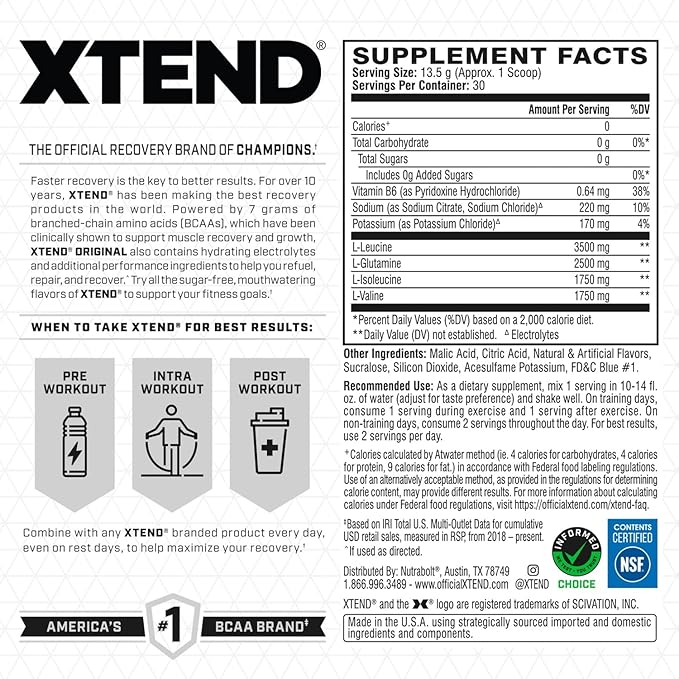 Xtend XTEND Original BCAA Powder 7g BCAA and 2.5g L-Glutamine, Sugar Free Post Workout Muscle