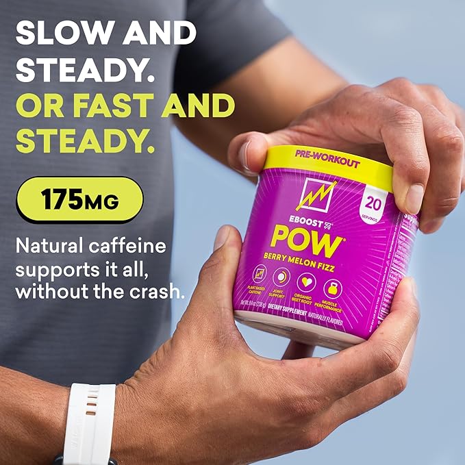 EBOOST POW Natural Pre Workout Powder - 20 Servings - Berry Melon Fizz - Pre Workout Supplement for