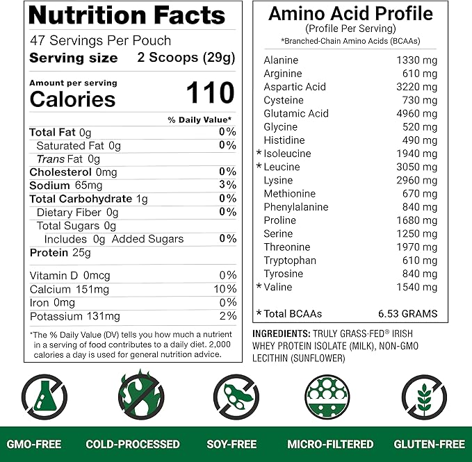 Grass Fed Whey Protein Powder Isolate - Unflavored - Unsweetened - Certified Entire Life On Pasture