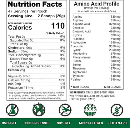 Grass Fed Whey Protein Powder Isolate - Unflavored - Unsweetened - Certified Entire Life On Pasture