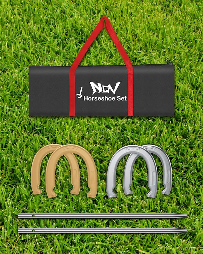 NQV Horseshoe Outdoor Game Set ?“Horse Shoe Game Kit,Sports Horseshoes Sets, Includes 4 Steel