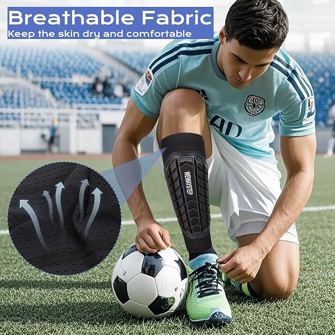 Shin Guards Soccer Kids Youth, Adult Shin Guards with Honeycomb Padding，Breathable & Anti-Slip Calf