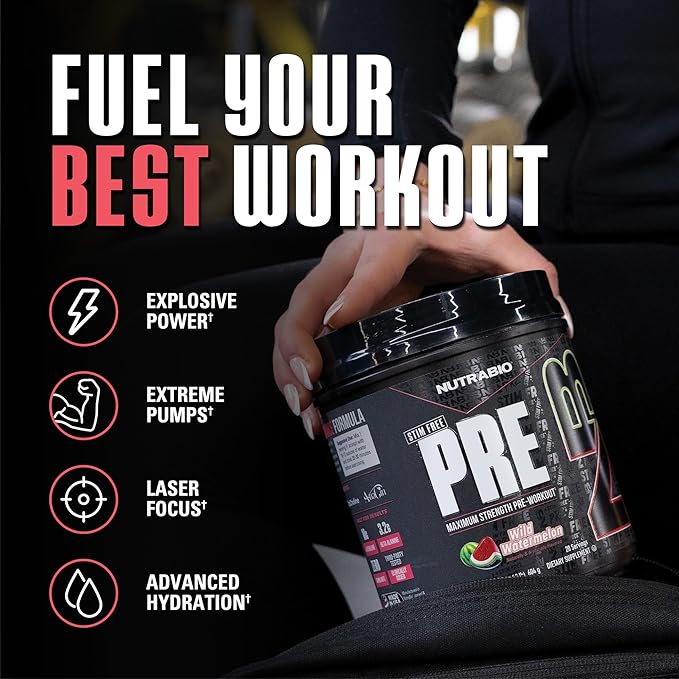 NutraBio STIM-Free PRE Workout for Men, New Formula | Laser Focus, Extreme Pumps | Performance