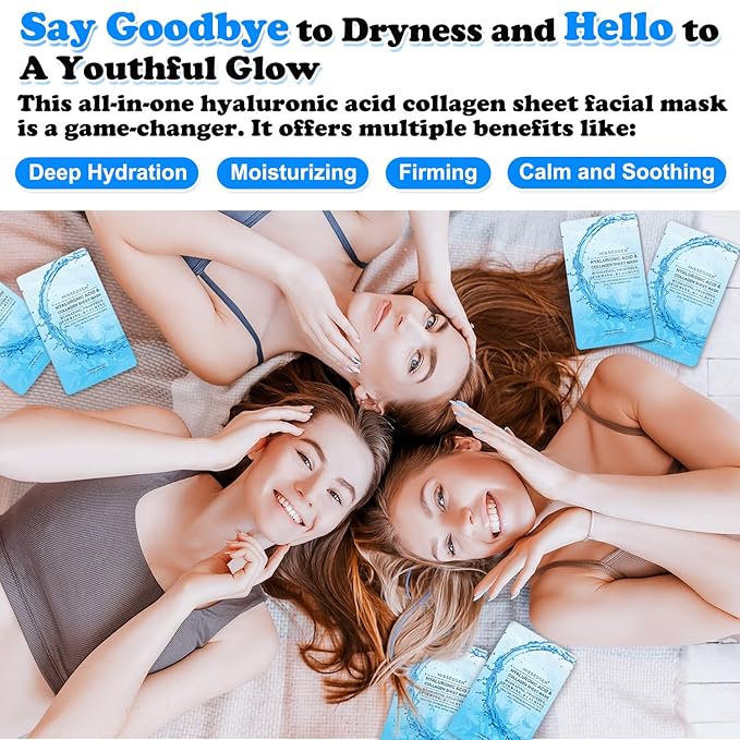 Collagen Face Mask with Hyaluronic Acid, Vitamin E Oil for Skin Care Hydrating, Moisturizing