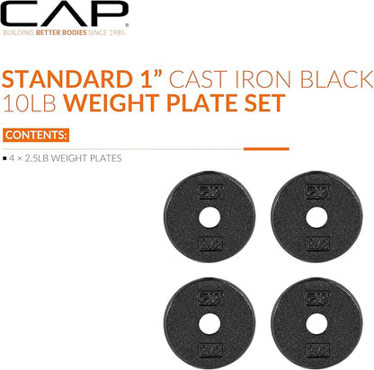 CAP Barbell Standard 1-Inch Cast Iron Weight Plates - Singles & Sets | 1.25-50 lbs | Multiple