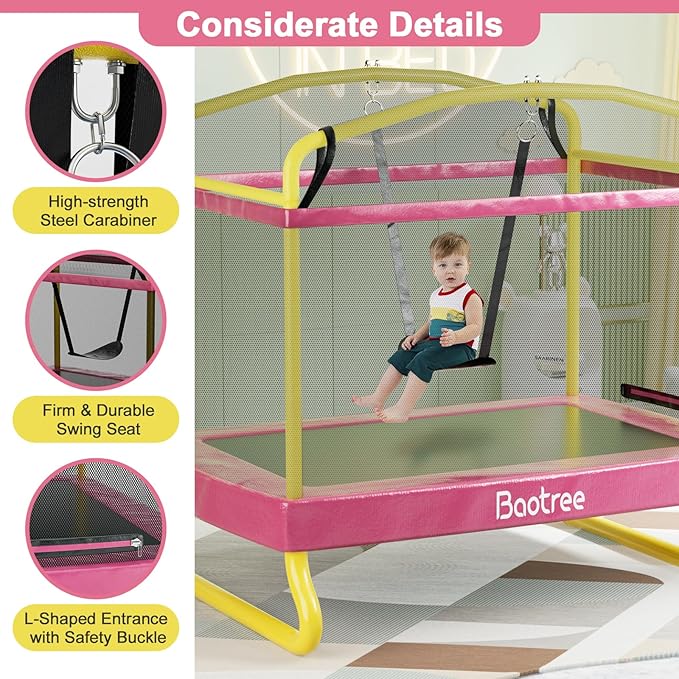 6.5FT Rectangle Trampoline for Kids, 78”ASTM Approved Recreational Trampolines with Swing, Small