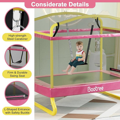 6.5FT Rectangle Trampoline for Kids, 78”ASTM Approved Recreational Trampolines with Swing, Small