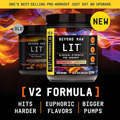 BEYOND RAW LIT V2 Clinical Strength Pre Workout Powder, Hits Harder, Bigger Pumps, Caffeine