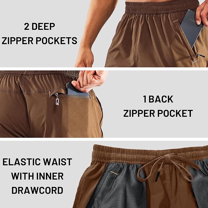 MIER Men's Quick Dry Running Shorts with Zipper Pocket, Elastic Waist Athletic Workout Exercise