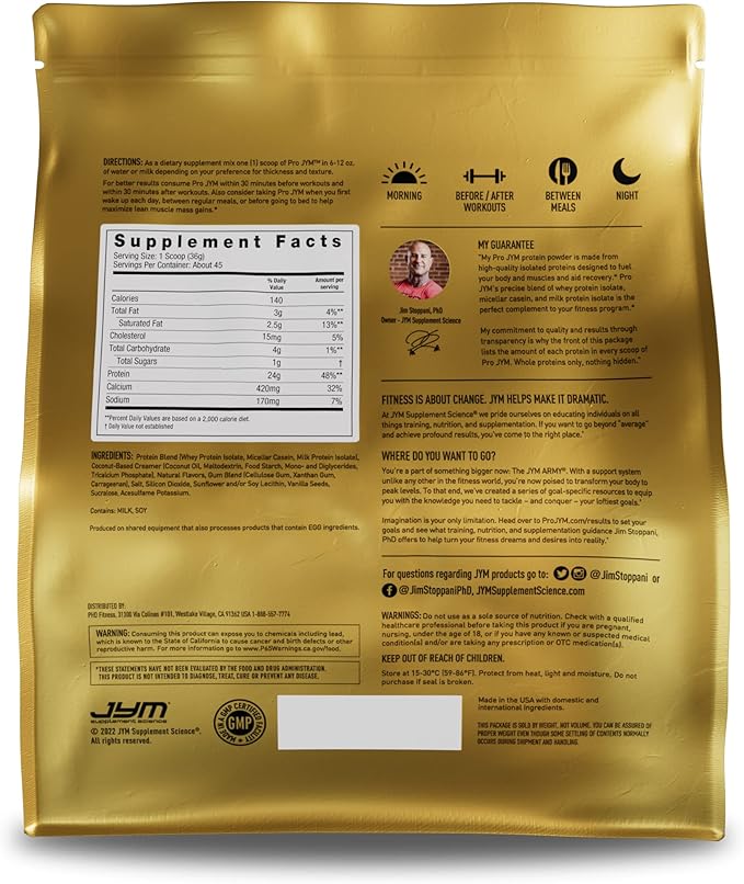 Pro JYM Tahitian Vanilla Protein Powder - Whey Protein Isolates, Casein, & Milk Protein, Lean
