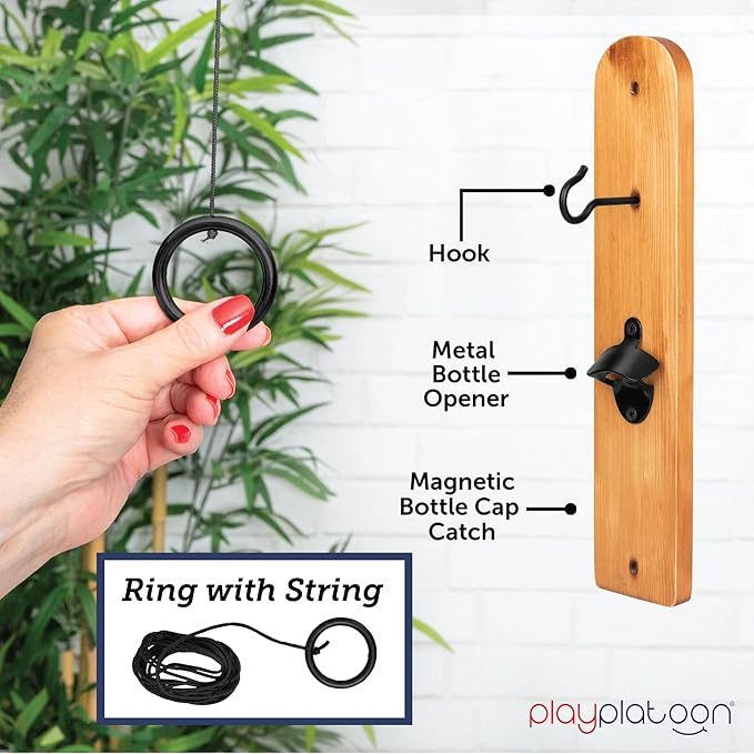 Play Platoon Hook and Ring Toss Bar Game for Adults - Wood Toss Ring Game for Adults - Perfect