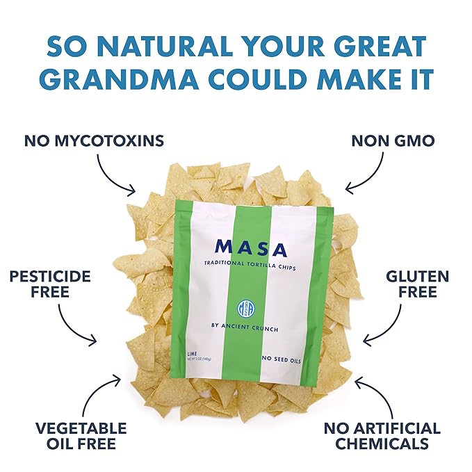 MASA Chips - Lime Flavored Tortilla Chips, Handmade Corn Chips & Crisps - Naturally Grown White