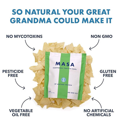 MASA Chips - Lime Flavored Tortilla Chips, Handmade Corn Chips & Crisps - Naturally Grown White