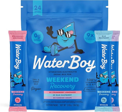 Waterboy Weekend Recovery Variety | 3,200mg Electrolyte Powder Packets | Ginger + L-Theanine +
