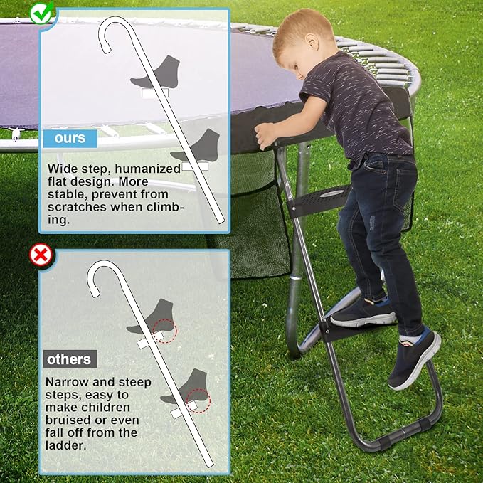 HBTower Trampoline Ladder, 2 Steps with Wide Steps, Trampoline Storage Bag, Universal Hook, 220 lbs