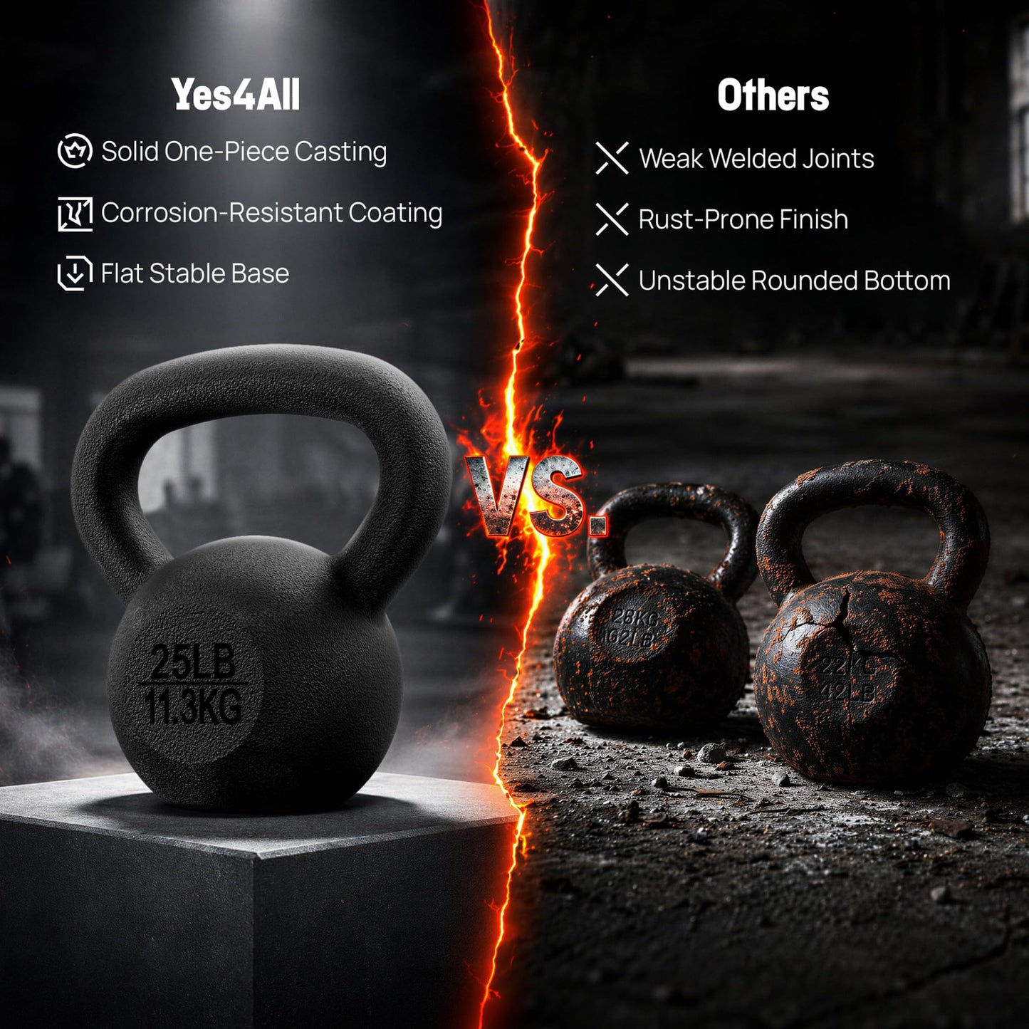 Yes4All Solid Cast Iron Kettlebell Weights Set – Great for Full Body Workout and Strength Training