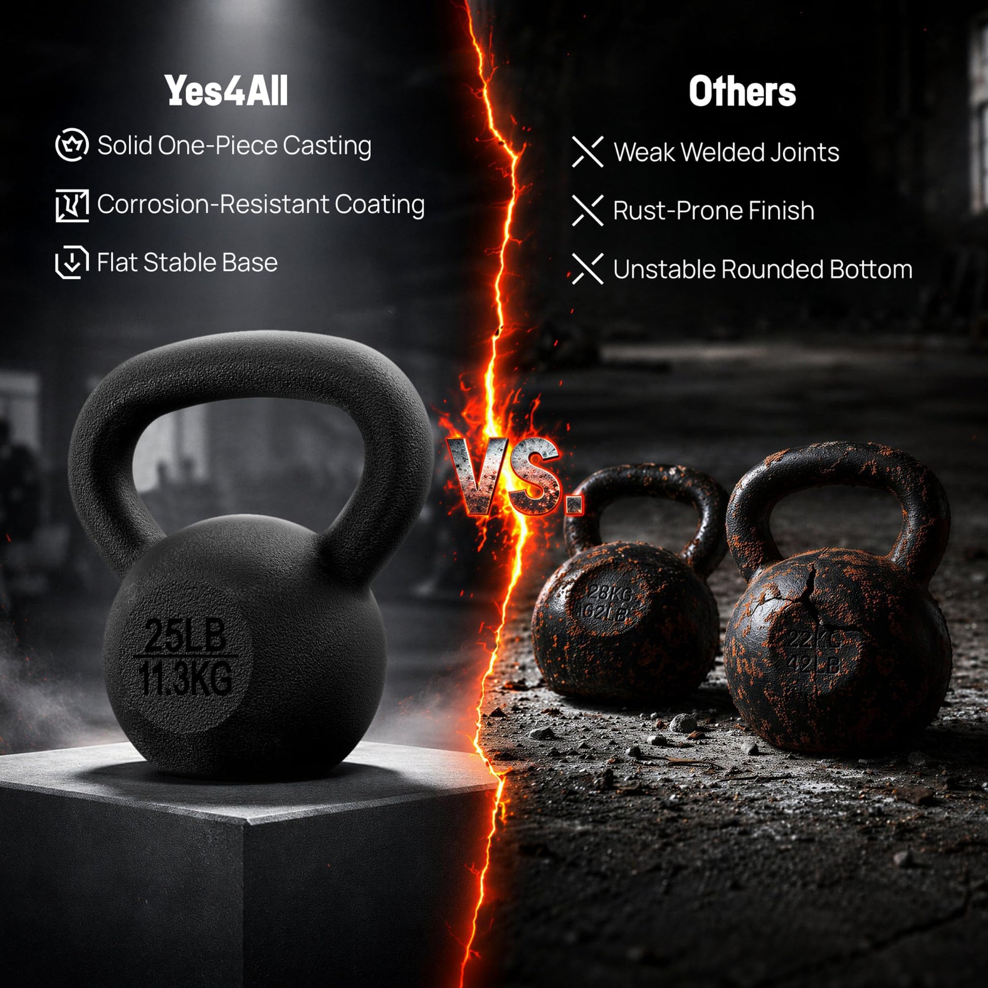 Yes4All Solid Cast Iron Kettlebell Weights Set – Great for Full Body Workout and Strength Training