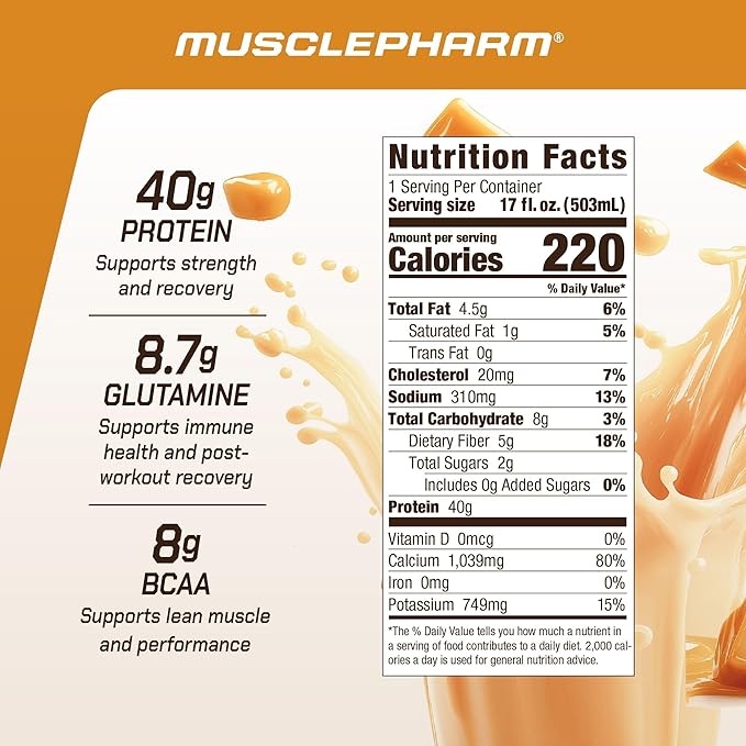 MusclePharm Combat Ready High Protein Shakes Ready to Drink, 40g Protein, 8g BCAAs, 8.7g Glutamine