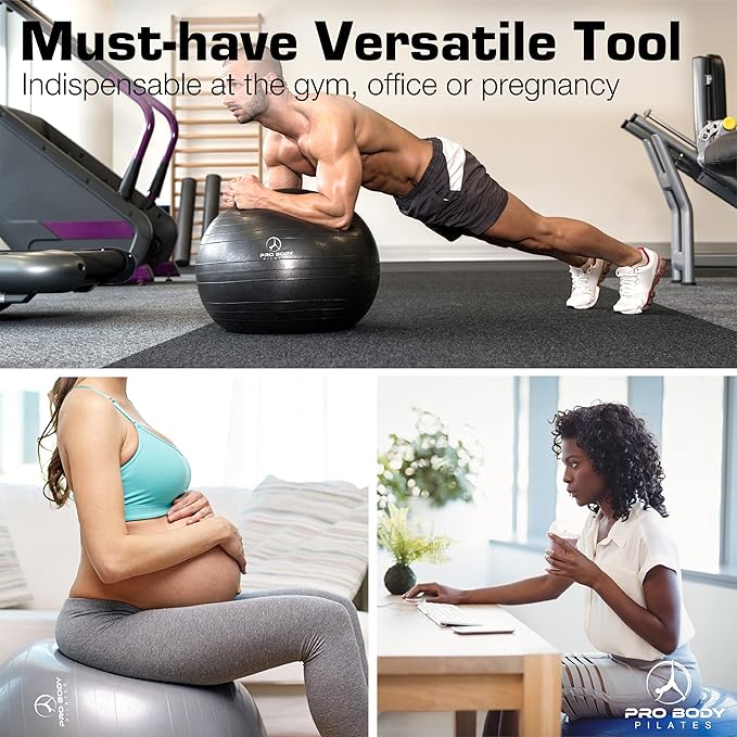 ProBody Pilates Yoga Ball Chair, Exercise Ball Chair with Base or Stand for Home Office Desk