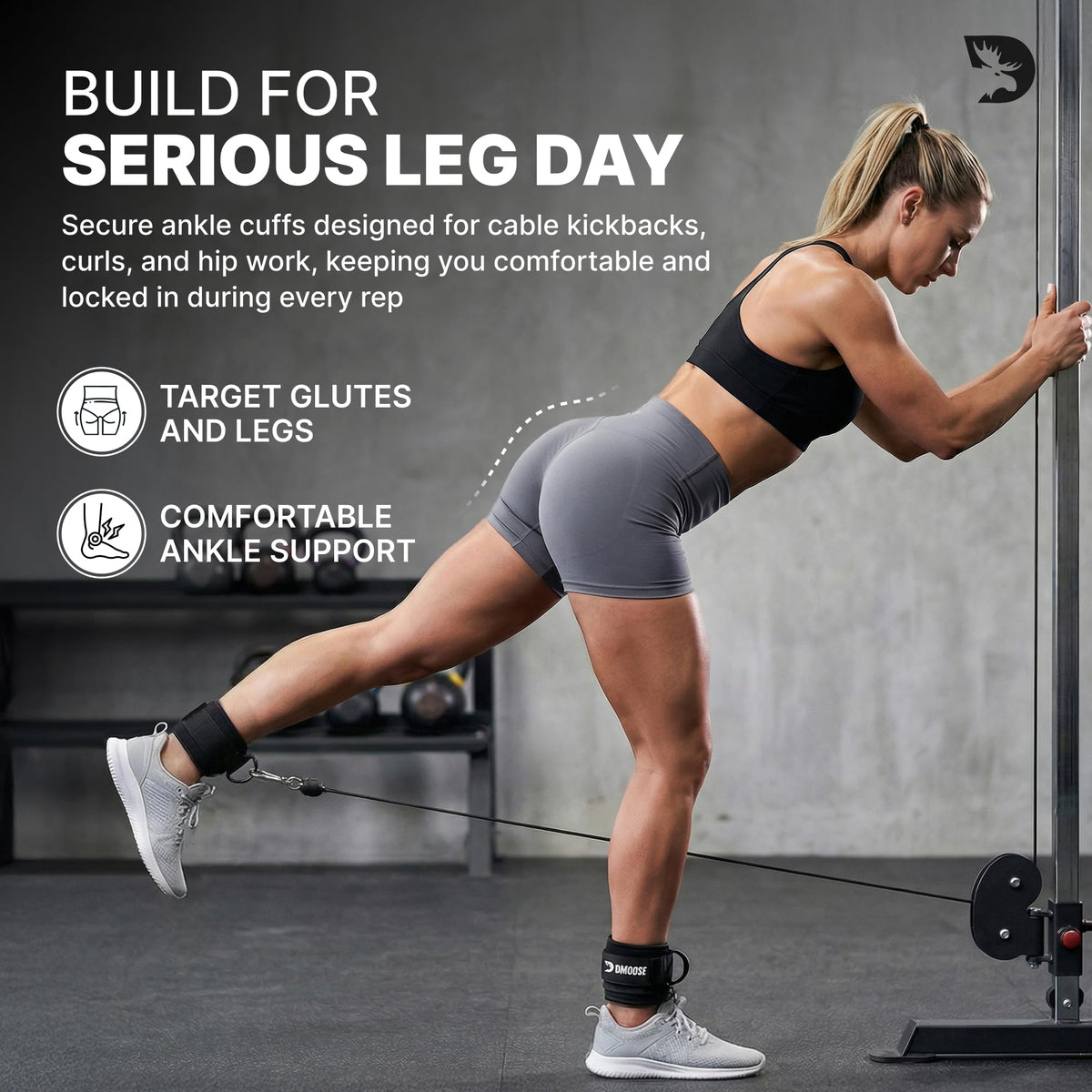 DMoose Ankle Strap for Cable Machine Attachments - Gym Ankle Cuff for Kickbacks, Glute Workouts
