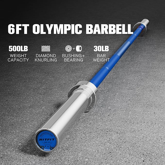 RITFIT Olympic Barbell 4ft/4.8ft/6ft - 2 Inch Weight Bar for Strength Training, Weightlifting