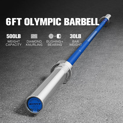 RITFIT Olympic Barbell 4ft/4.8ft/6ft - 2 Inch Weight Bar for Strength Training, Weightlifting