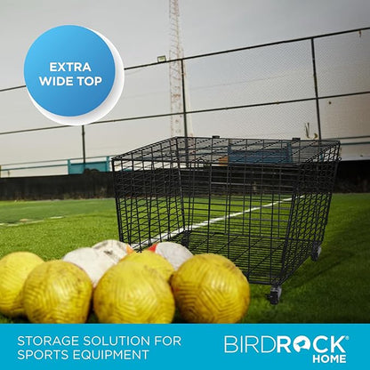 BIRDROCK HOME Sports Ball Basket Organizer with Wheels & Heavy Duty Casters - Ideal for Basketball