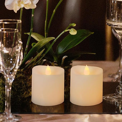 3x3 Flickering Flameless Candles Set of 2,3 inch Real Wax LED 600 Hours Battery Candles with Timer